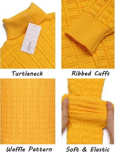 Vista 4 de COOFANDY Suéter de cuello alto ajustado para hombre estilo casual de punto gofre sólido