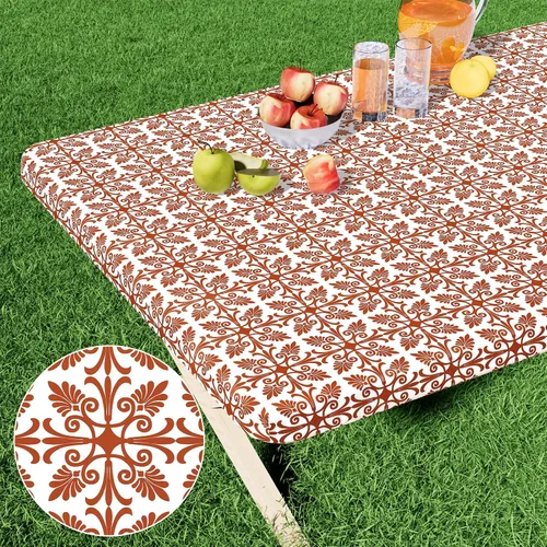 Vista 16 de Misaya - Mantel de vinilo rectangular, mantel elástico con respaldo de franela, 100% impermeable, cubierta de plástico para mesas plegables de 4