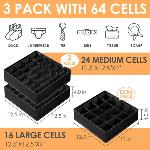Vista 6 de Paquete de 8 cubos de almacenamiento de tela de 11 pulgadas con 3 organizadores de cajones para calcetines y ropa interior para organización