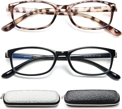 Vista 10 de EYEURL Gafas de lectura para mujer, lentes de bloqueo de luz azul que reducen la fatiga ocular, paquete de 2 unidades, marco TR90 ligero +0.0