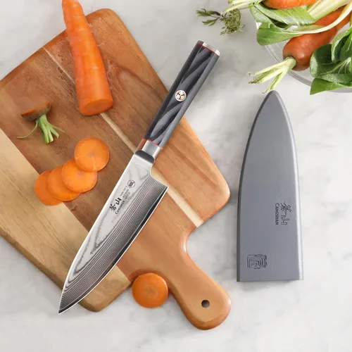 Vista 4 de Cangshan YARI Series 501219 - Cuchillo de chef de 6 pulgadas con funda, acero de Damasco X-7