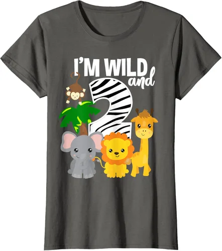Vista 8 de Camiseta de cumpleaños con temática de zoológico de I'm Wild and 2, Negro, S
