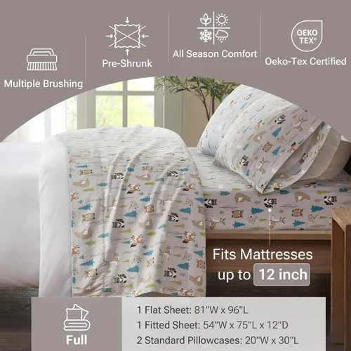 Vista 234 de Sleep Philosophy - True North - Juego de sábanas de franela, 100% de algodón, cómodo, bonito y muy suave, con bolsillo elástico que se adapta a
