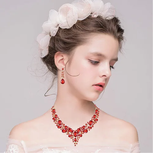 Vista 2 de Paxuan - Collar de plata con cristales de imitación para boda, aretes, brazalete, corona, tiara, juegos de joyería para novias, damas de honor