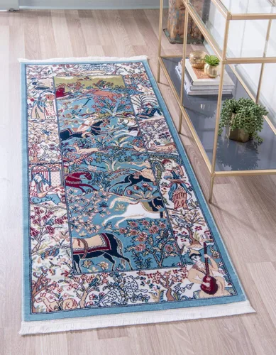 Vista 13 de Unique Loom Narenj Collection - Alfombra de área Birmingham (octágono de 5 pies 1 pulgada, azul/borgoña)