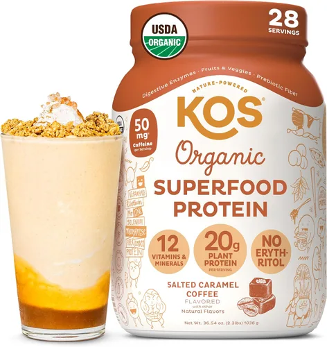 Vista 15 de KOS Proteína en polvo a base de plantas, muffin de arándano - Superalimento de proteína de guisantes orgánico con mezcla de espirulina y apoyo