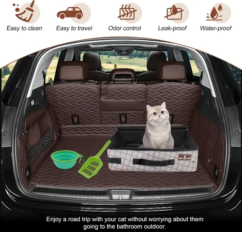 Vista 5 de Arenero portátil de viaje de HiCaptain con tapa, arenero plegable para gatos de viaje - A prueba de fugas, sin olor y resistente al agua. Ideal