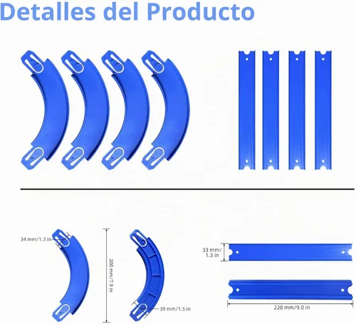 Vista 6 de Juego de 8 pistas, 4 rectas y 4 curvas, compatible con Hot Wheels Incluye giro recto, 90 grados, piezas azules para vehículos 1:64, piezas