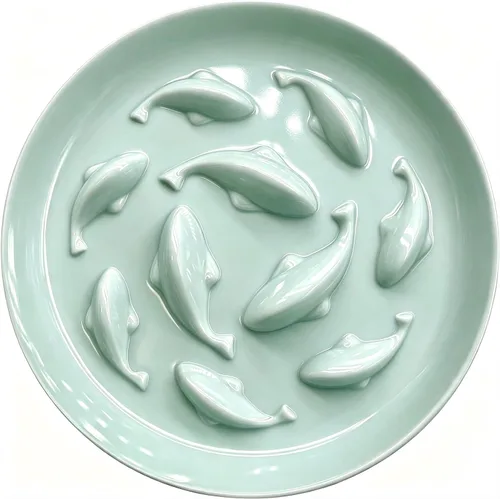 Vista 7 de Cuenco de alimentación lenta para gatos y perros pequeños, diseño de piscina de peces de Cilkus - divertido e interactivo para detener la hinchazón