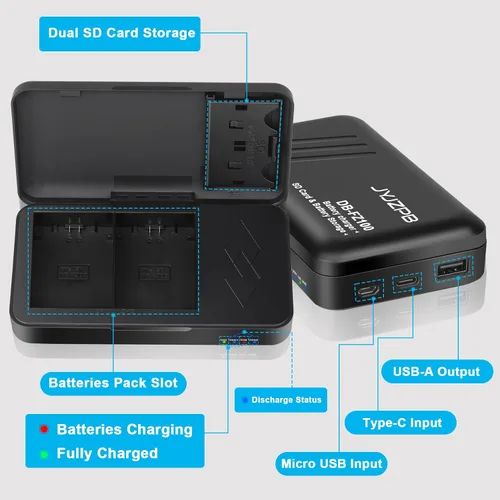 Vista 2 de Cargador de batería NP-FZ100 para Sony A7III con puerto USB y ranura