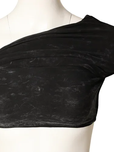 Vista 6 de MixMatchy Top de tubo para mujer con brasier integrado, top bandeau sin tirantes de doble capa, parte superior casual con fruncido lateral Y2K Negro