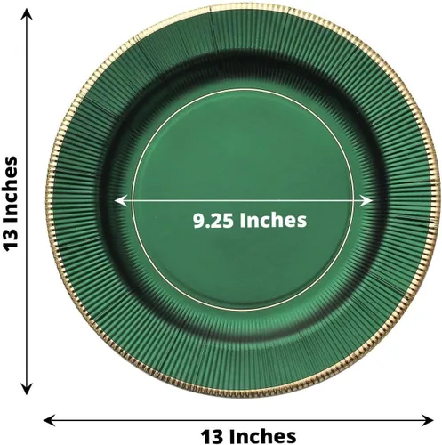 Vista 3 de Efavormart 25 Pack 13" Platos de servir desechables metálicos de color esmeralda de cazador con rayos de sol verde, platos de carga de papel Verde