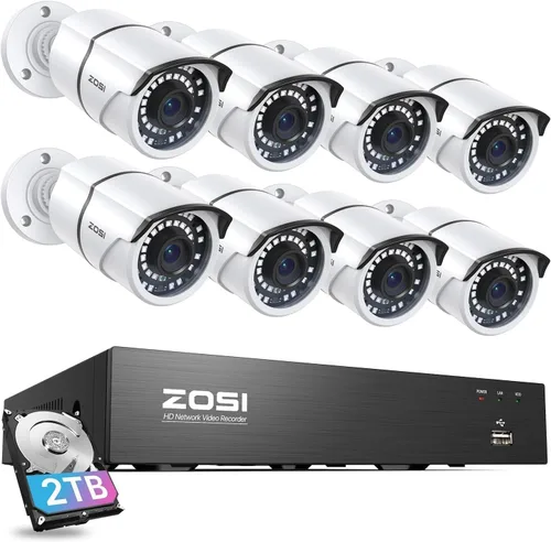 Vista 10 de ZOSI Sistema de cámara de seguridad PoE de 8 canales de 5 MP, NVR H.265+ de 8 canales de 5 MP con disco duro de 1 TB, 4 cámaras IP PoE