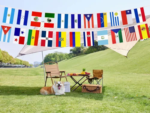 Vista 6 de Banderas de cuerda para decoración de América Latina, 22 banderas de países de habla española, banderines para decoración de eventos del mes