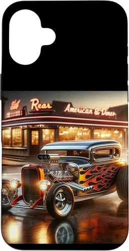 Vista 23 de Classic Hot Rod Retro Vintage Custom Hotrod Car Illustration Case for iPhone 17