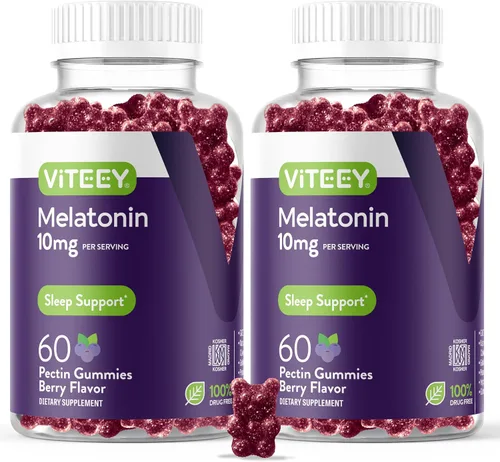 Vista 7 de Viteey Gomitas de melatonina de 10 mg – Gomitas para dormir para adultos, melatonina extra fuerte, veganas, sin OMG, sin gluten, 60