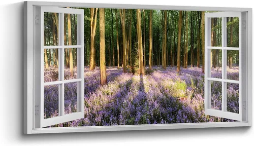Vista 9 de Lienzo decorativo para pared de bosque de ventana, pintura de naturaleza, paisaje de amanecer, sala de estar, dormitorio, paisaje, imagen relajante