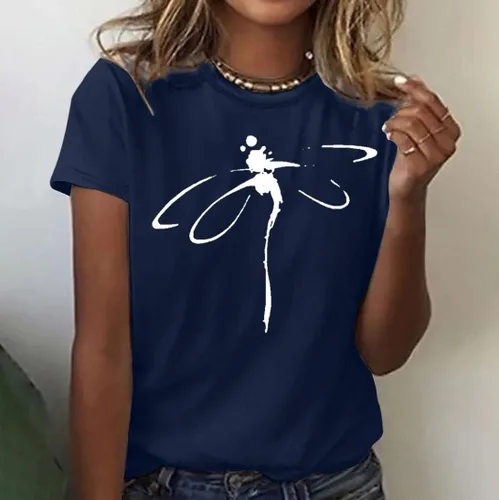 Vista 27 de Camiseta con estampado de animales para mujer, camiseta de libélula divertida, linda camiseta de manga corta, blusa de primavera 2023, camisas