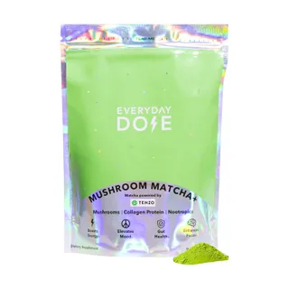 Everyday Dose Mushroom Matcha+ Polvo de Matcha de Grado Ceremonial - Té Japonés con Colágeno Alimentado con Pasto, Melena de León, Chaga, L-Teanina