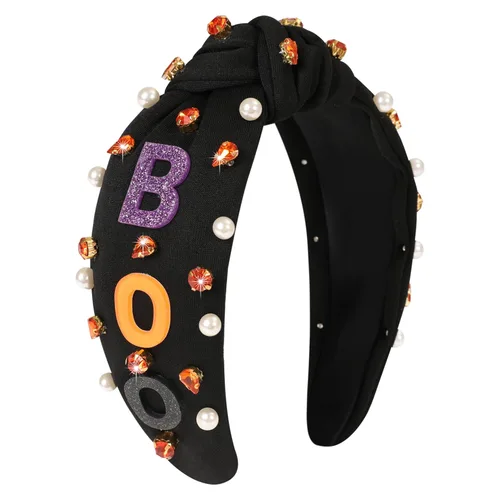 Vista 11 de Diademas de fantasma de Halloween para mujer, diadema de araña espeluznante con cuentas de diamantes de imitación de cristal, accesorios