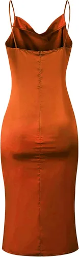 Vista 4 de xxxiticat - Vestido con tirantes delgados, de satén, sin mangas, para cócteles, playa y fiestas, con cuello caído, vestido de longitud media