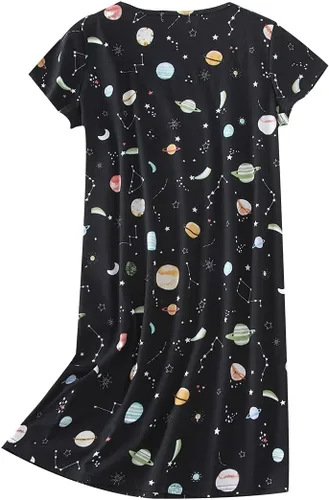 Vista 8 de Inadays Camisón de algodón para mujer, ropa de dormir de manga corta, camisón casual con estampado, pijama holgado y cómodo