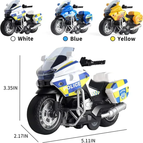 Vista 3 de Juguete de Motocicleta de Policía - Juguete de Motocicleta de Retroceso con Sonido y Luz, Motocicletas de Juguete para Niños, Juguetes para Niños