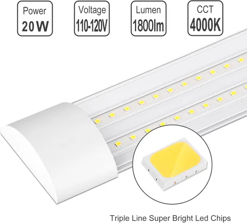 Vista 3 de KILIPOL Luz LED de listón de 2 pies, luces de tubo LED delgadas montadas en superficie de techo, 20 W 4000 K blanco neutro para oficina, tienda, 2