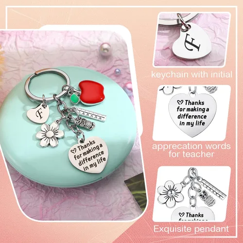 Vista 2 de Fumete Juego de regalos de agradecimiento para profesores para mujeres, bolsa de maquillaje con inicial, llavero para regalo de graduación