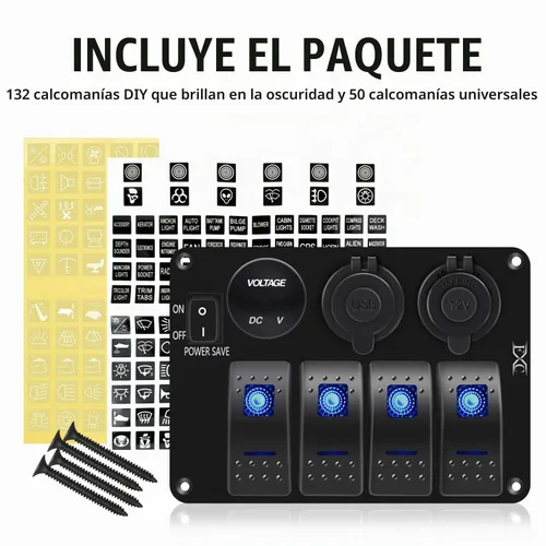 Vista 3 de Panel de Interruptor Basculante de Barco Marino de 4 Posiciones, Color Azul, Interruptor de Palanca Impermeable con Ahorro de Energía para Camión