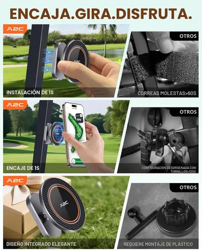 Vista 3 de A2C - Soporte magnético de aleación p/carrito de golf compatible con MagSafe iPhone 17 Pro Max Air, Plus 16, 15, 14, 13, 12, Mini; se adapta a EZGO