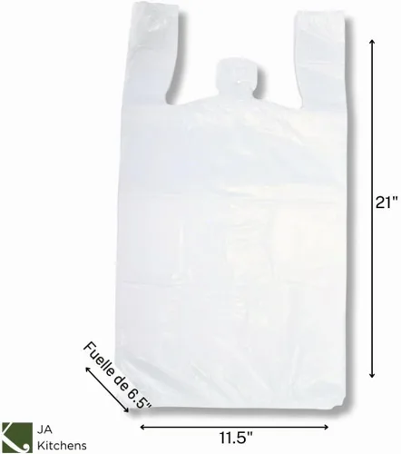 Vista 2 de 100 bolsas grandes de plástico para comestibles en forma de camiseta - Blanco liso 12 x 6 x 21 pulgadas