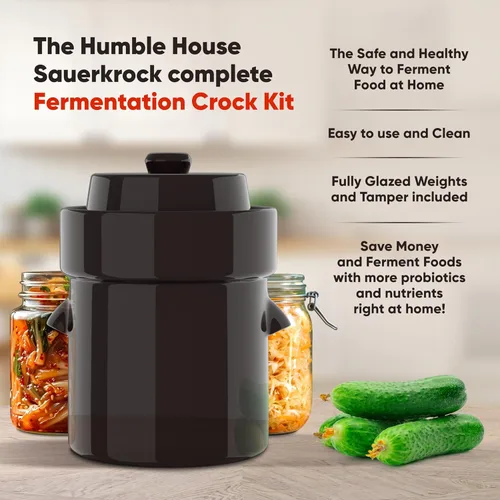 Vista 2 de Humble House "Sauerkrock" Fermentación Crock con pesas esmaltadas – tradicional estilo alemán sellado al agua diseño para fermentación Sauerkaut