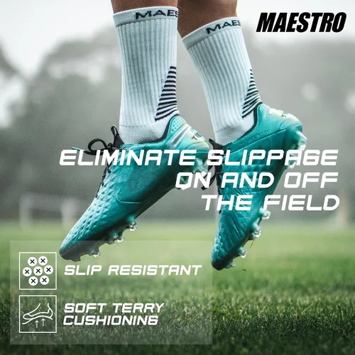 Vista 4 de Maestro - Calcetines de agarre de fútbol para hombres y mujeres con almohadillas antideslizantes, ideales para fútbol, baloncesto y deportes