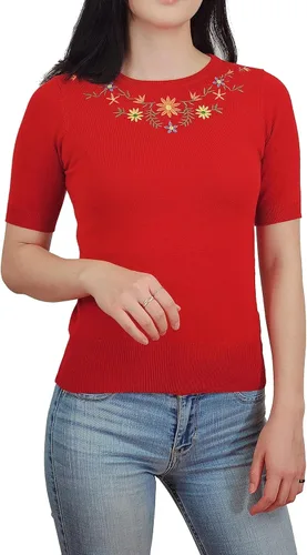 Vista 19 de YEMAK Suéter de Punto Top para Mujer – Media Manga Cuello Redondo Básico Casual Ajuste Clásico Ligero de Punto Suave Pullover Tee