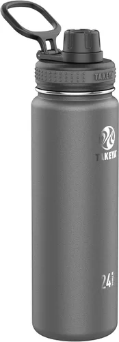 Vista 9 de Takeya Originals - Botella de agua de acero inoxidable con aislamiento al vacío de 18 onzas con tapa de boquilla, negra