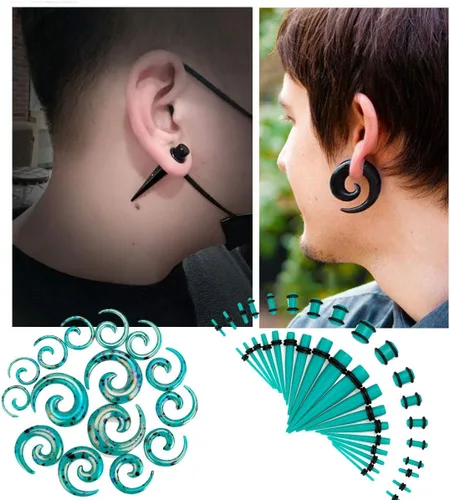Vista 5 de JDXN - Juego de 52 piezas de medidores acrílicos en espiral para túneles y tapones 14G-00G Iniciador de extensión de oreja