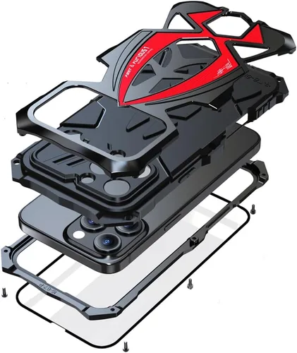 Vista 12 de Lunivop Funda para iPhone 15 Pro Max, protección resistente, tornillo resistente, cuerpo completo, de grado militar, de goma de parachoques de metal