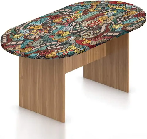 Vista 11 de Mantel ovalado ajustable para mesa de patio, con bordes elásticos de poliéster, diseño de conejitos y nubes Kawaii con bonitos estampado