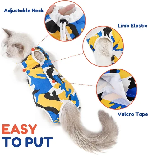 Vista 2 de Traje de recuperación quirúrgica para gatos, cono de heridas abdominales, collar electrónico, alternativo, antilamidas o enfermedades de la piel