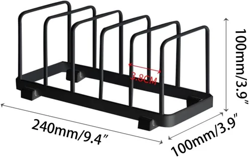 Vista 2 de Paquete de 2 estantes de almacenamiento acentuados para el hogar, organizador de platos, estante de metal para almacenamiento de platos para Negro