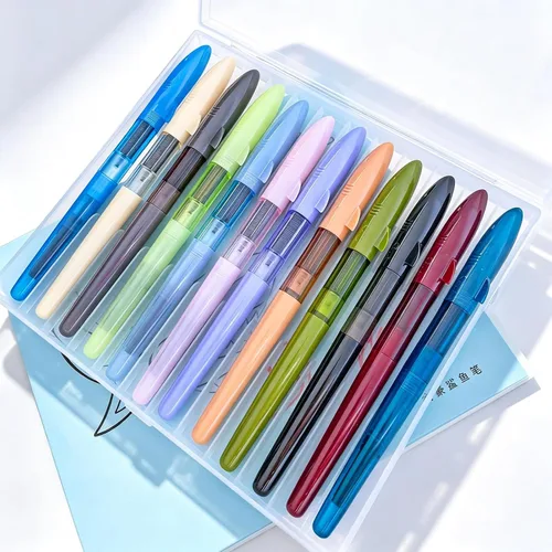 Vista 6 de Jinhao Shark - Pluma estilográfica, paquete de 12 puntas EF, tonos apagados retro (marfil, borgoña, gris, negro transparente, aguacate, té), estuche