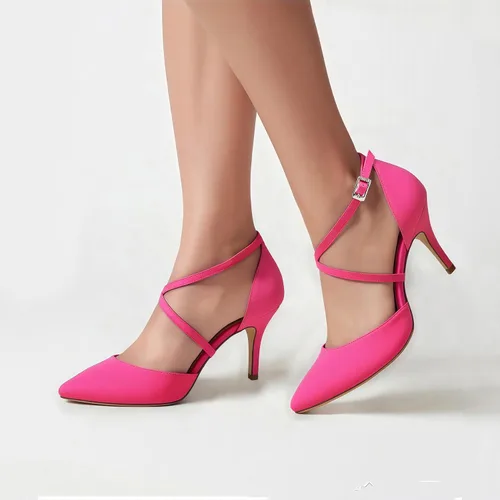 Vista 4 de ELEGANTPARK Tacones para mujer con punta cerrada con tiras puntiagudas de tacón alto de satén puntiagudo, zapatos de vestir de noche para boda