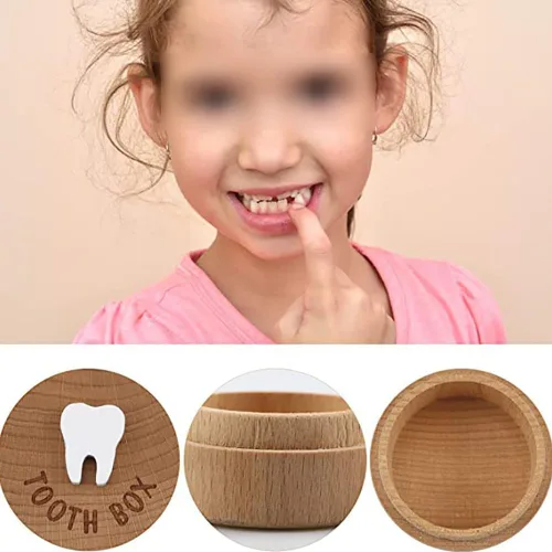 Vista 5 de GSHLLO Cajas de madera para dientes perdidos, caja de hadas de dientes de bebé, soporte de almacenamiento de dientes caídos, organizador
