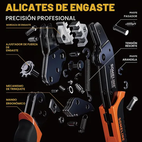 Vista 7 de Kit de herramientas de crimpado de conector solar SOMELINE, crimpador de 14-10 AWG para cable de panel solar con 6 pares de conectores solares