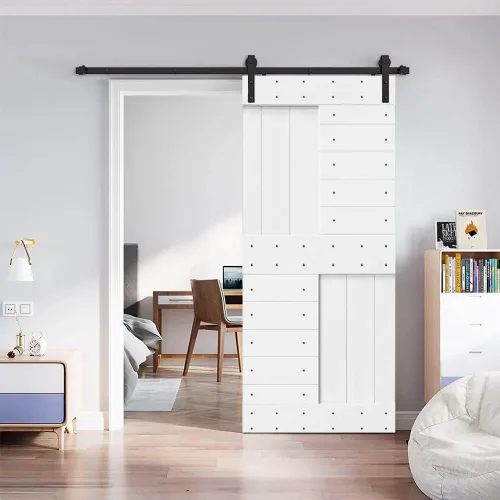 Vista 19 de TMS Serie N - Puerta corrediza interior de madera de pino anudada con kit de herrajes deslizantes (32 x 84 pulgadas, blanco)