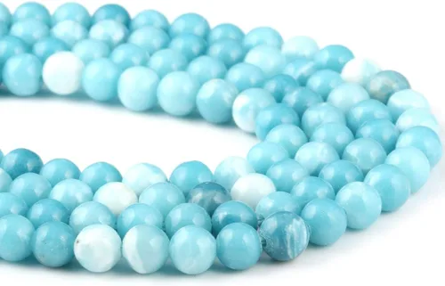 Vista 9 de Cuentas de larimar 100% naturales redondas de piedra suelta para hacer joyas, collar, regalo, 0.157 in