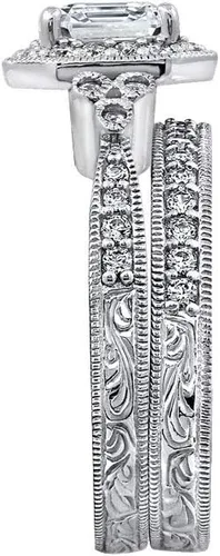 Vista 3 de Amazon Essentials Anillo antiguo de plata de ley chapada en platino o oro con circonita cúbica de elementos infinitos de corte Asscher