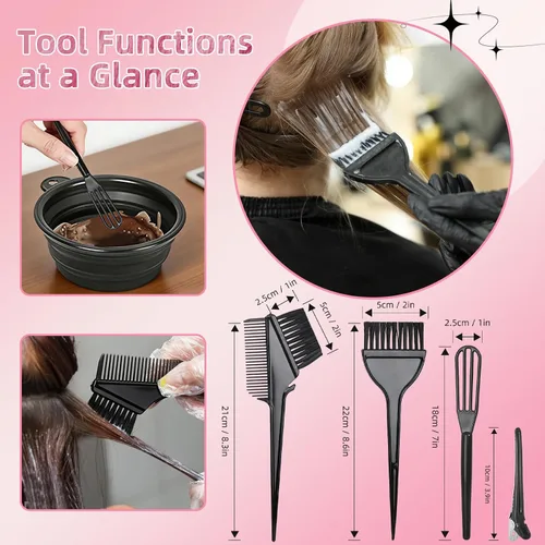 Vista 3 de ROOHUA Kit de tinte para el cabello de 8 piezas con cepillo, herramientas Negro