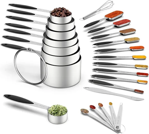 Vista 15 de Measuring Cups and Spoons - Wildone Stainless Steel 20 Piece Stackable Set, Includes 8 Measuring Cups, 10 Measuring Spoons, 1 Leveler & 1 Whisk, for